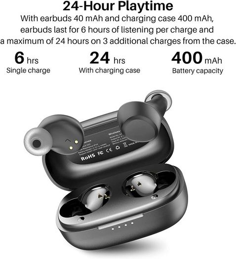A1 Mini Wireless Earbuds Bluetooth Earphones in Ear Light Weight Headphones Built in Microphone Immersive Premium Sound Long Distance Connection Headset with Charging Case Black