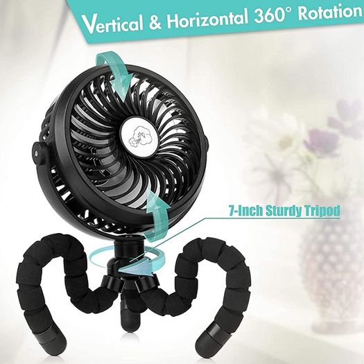 Stroller Fan,2600mAh Battery Powered Car Seats Clip-on Fan Ultra Quiet 3 Speed