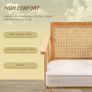 Comfortable Lounge Chair Rattan Chair with Thick Cushion - Rattan Backrest - Deep Seat - Hevea Wood Frame Linen-Look Beige Image 5