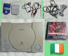 Sony PS1 Console with Official AV Cable, Power Supply, Controller, 2 Memory Cards and Boxed Game