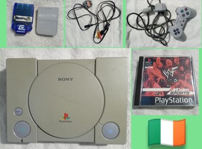 Sony PS1 Console with Official AV Cable, Power Supply, Controller, 2 Memory Cards and Boxed Game