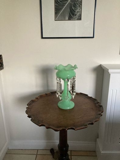 Victorian Clear glass vase lustre with droplets excellent condition 18cm tall