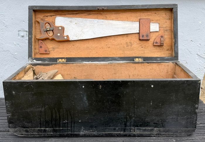 large vintage wooden tool chest (1 )