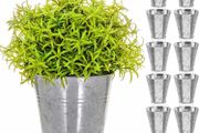 Pack of 12 Galvanised Iron Metal Flower Pots in Weather Resistant Metal for Indoor or Outdoor Use, Ideal for Plants, Herb Collection, Flowers and Shrubs