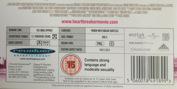 Heartbreaker [2010] Romain Duris & Vanessa Paradis [Movie DVD]