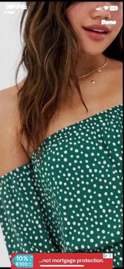 dress asos off shoulder dress size 12 green polka dot