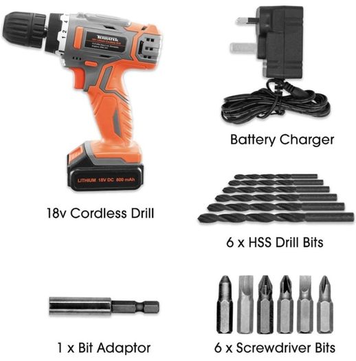 13Pc Cordless Drill Driver 18V/20V-Max Lithium-Ion, Electric Screwdriver, Accessory Kit, LED Work Light, Quick Change Battery & Charger Included (FREE POSTAGE)