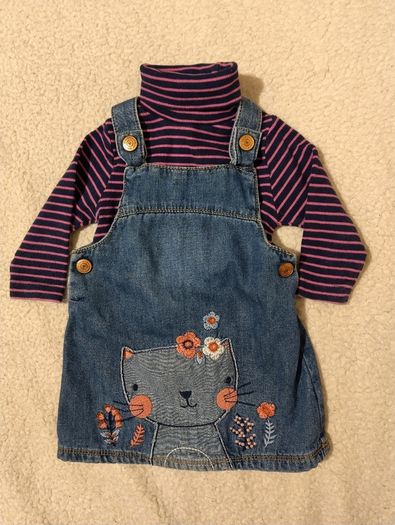 Denim Pinafore Dress And Top Set