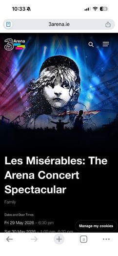 3x Les Miserables Tickets - 6th June