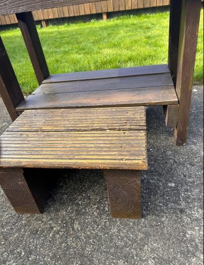 Hand made solid timber mud kitchen with stool with accessories