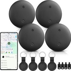 Android Tracker Tags, 4 Pack Google Certified Smart Tracker, Works with Google Find Hub for Keys, Luggage, Backpacks, Pets, IP67 Waterproof & Replaceable Battery (Android Only)