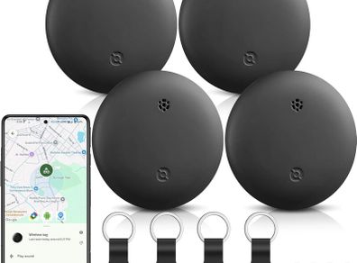 Android Tracker Tags, 4 Pack Google Certified Smart Tracker, Works with Google Find Hub for Keys, Luggage, Backpacks, Pets, IP67 Waterproof & Replaceable Battery (Android Only)