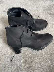 Black Suedette Lace Up Ankle Boots Size 5!