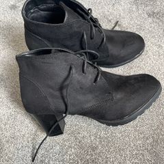 Black Suedette Lace Up Ankle Boots Size 5!