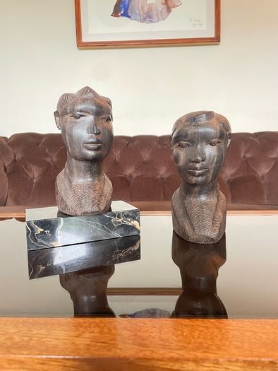 Pair of Vintage Mid Century African Art Hardwood Bust Carvings