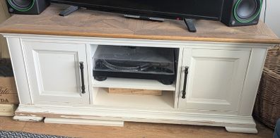 cream and wood TV cabinet