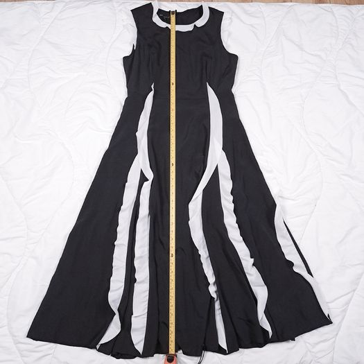 Apart Black White Ruffle Trim Colorblock Sleeveless A-Line Midi Dress 12UK/40EU