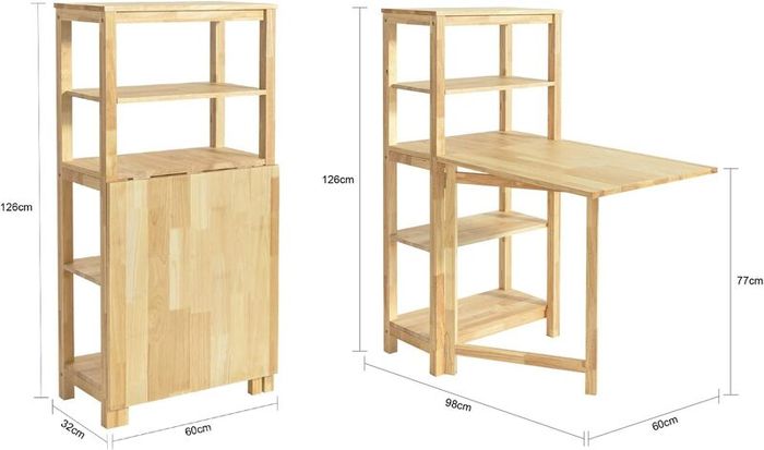 Folding Dining Table Dining Room Table Kitchen Table with 5 Storage Shelves,