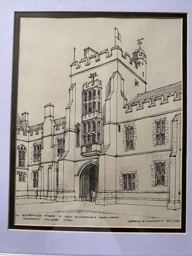 Gerald F. McCarthy Original Pen & Ink Drawing  UCC Main Quad Entrance Tower (2012)