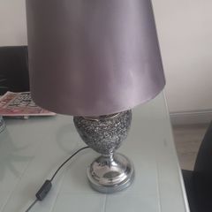 Table lamp with grey shade .Chrome and crackled glass .Can be seen working .Very modern .