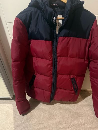 diesel jacket men's size s red blue with hoodie
