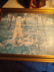 Framed Print Oil On Board "goose Girl".