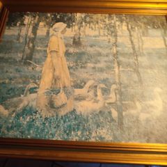 Framed Print Oil On Board "goose Girl".