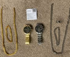 Mens watch, chain, bracelet - 2 sets (Gold and silver)
