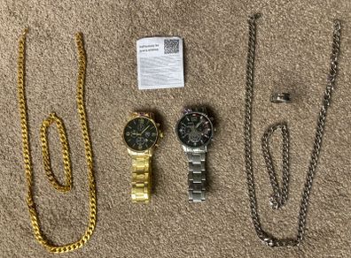 Mens watch, chain, bracelet - 2 sets (Gold and silver)