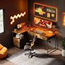 140cm Large Computer Desk with 5 Fabric Drawers, Home Office Work Desk with Power Outlets & Monitor Stand, L Shaped Gaming Desk with CPU Stand, Reversible Wooden Corner Desk, Rustic Brown Image 2