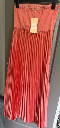 Womens Coral Pink Pleated Bandeau Midi Dress
