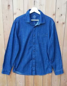 M&S mens blue denim style long sleeve Shirt Medium size