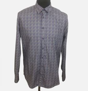 Buggatti Mens Purple Ditzy Floral Long Sleeve Cotton Shirt L 41-42 In Chest