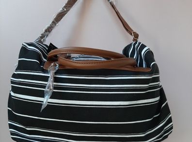 new Black and white stripe bag tag attached