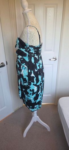 Teatro Aqua Blue Abstract Print Satin Wiggle Cocktail Party Dress UK 12