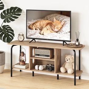 120cm Wooden TV Cabinets for Living Room,Oak TV Stand Cabinet with Arch Details & Rounded Edges, Modern Media Console Table with Open Gaming Entertainment Center Shelves