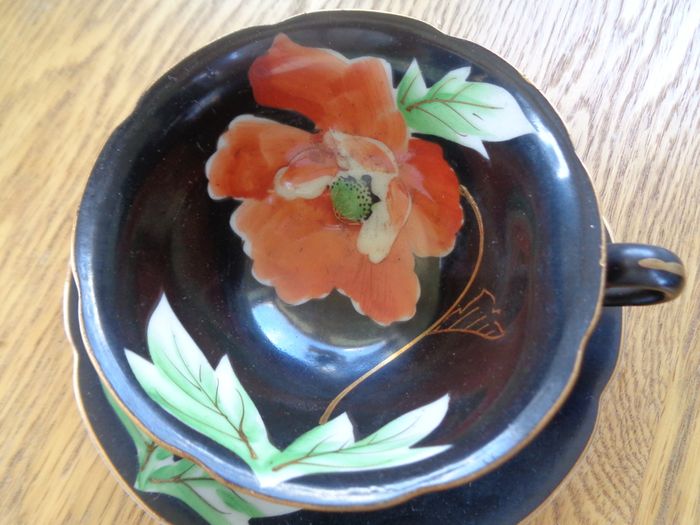 Princess China (Occupied Japan) Black Teacup and Saucers x 2 for Sale