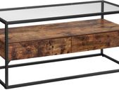 TV Stand for TVs up to 55 inches, TV Shelf, TV Stand, Lowboard, Glass Table, 2 Drawers, Living Room, Bedroom, Tempered Glass, Industrial Design, Vintage Brown/Black