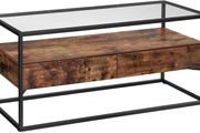 TV Stand for TVs up to 55 inches, TV Shelf, TV Stand, Lowboard, Glass Table, 2 Drawers, Living Room, Bedroom, Tempered Glass, Industrial Design, Vintage Brown/Black