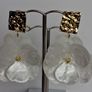 Hammered Square Stud Cream Hibiscus Floral Earrings Image 10