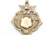 Antique 925 Sterling Silver Heraldic Fob Pendant, Rose Gold Detail Shield, Chester 1920