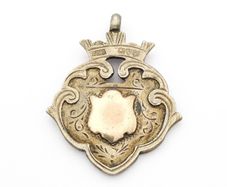 Antique 925 Sterling Silver Heraldic Fob Pendant, Rose Gold Detail Shield, Chester 1920