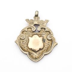 Antique 925 Sterling Silver Heraldic Fob Pendant, Rose Gold Detail Shield, Chester 1920