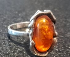 Large  sterling silver ring with amber