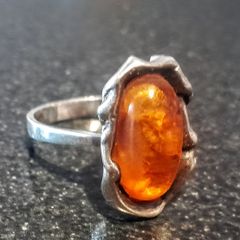 Large  sterling silver ring with amber