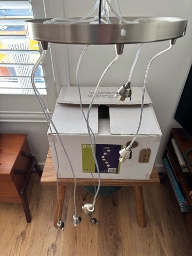 Pendant light silver with white glass