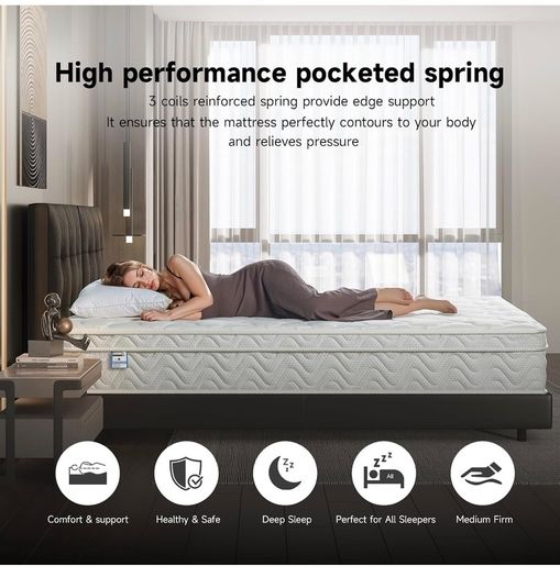 Small Double Mattress, 10.3 Inch Hybrid Mattress 4FT with Breathable Foam