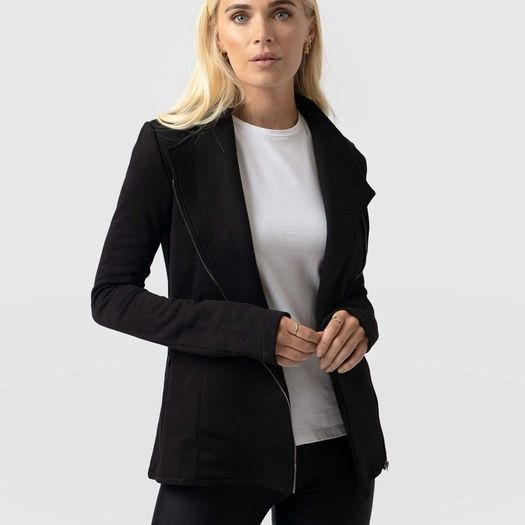 Saint + Sofia Black Cotton Biker Jacket