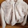 Bershka faux fur hooded jacket in cream Image 2