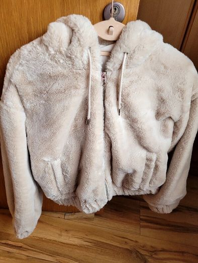 Bershka faux fur hooded jacket in cream